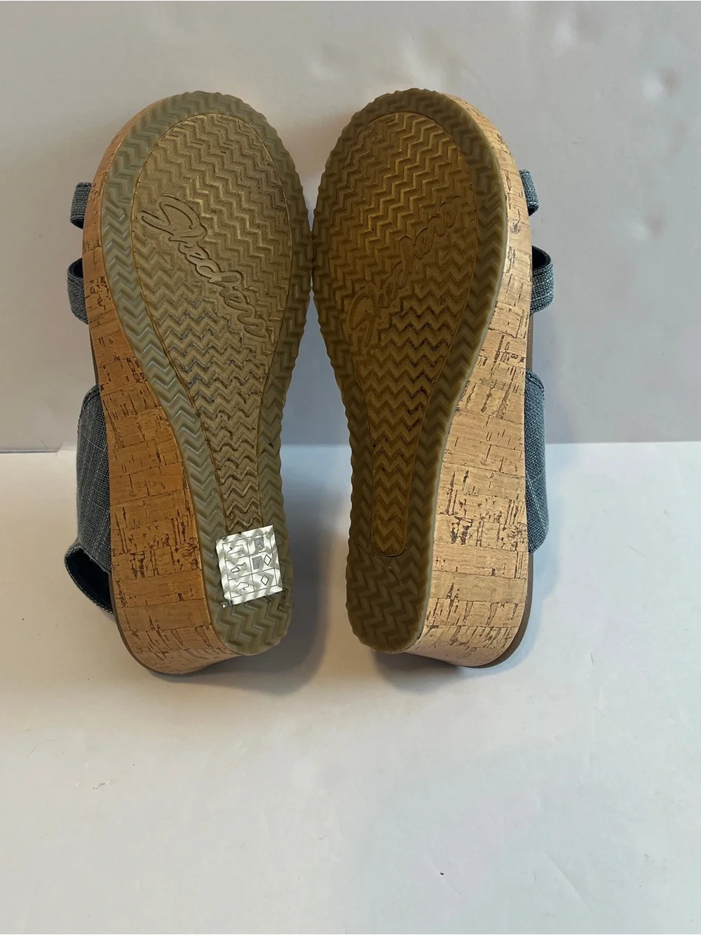 Skechers luxe Foam Comfort Stretch Blue Wedge Sandal for Women’s size 7 casual